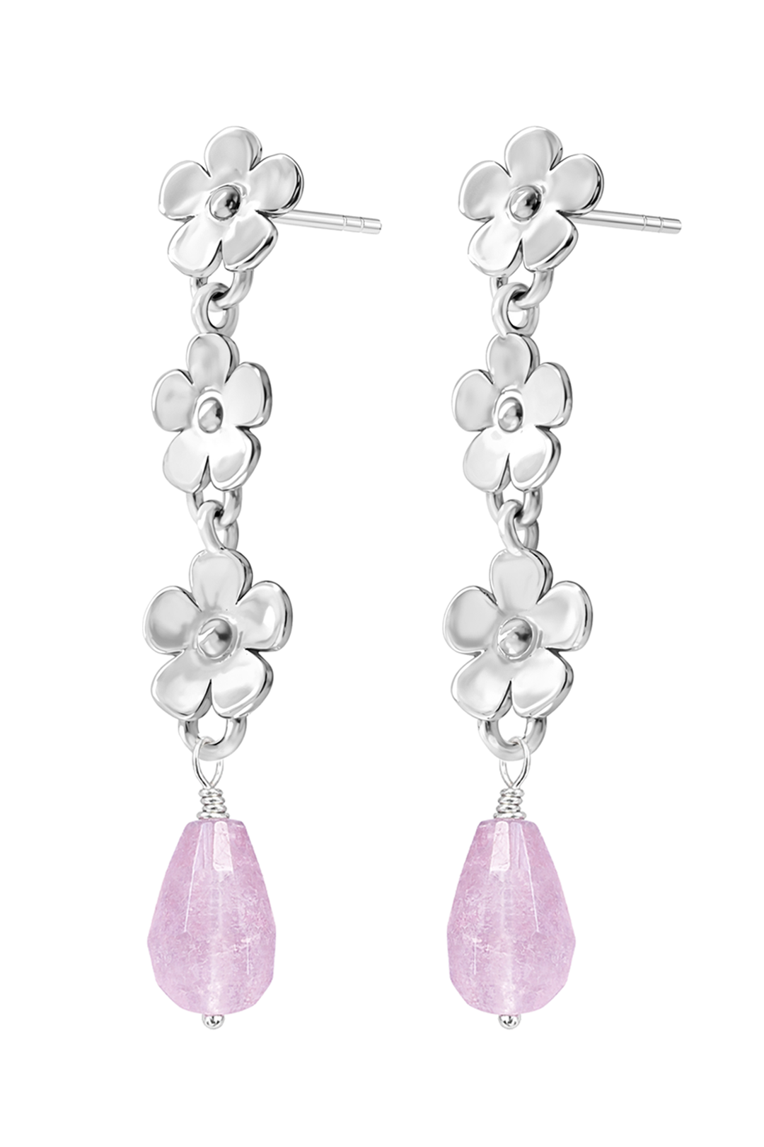 Aretes Plata 925 Linda 3 Flores con Amatista - Tanya Moss
