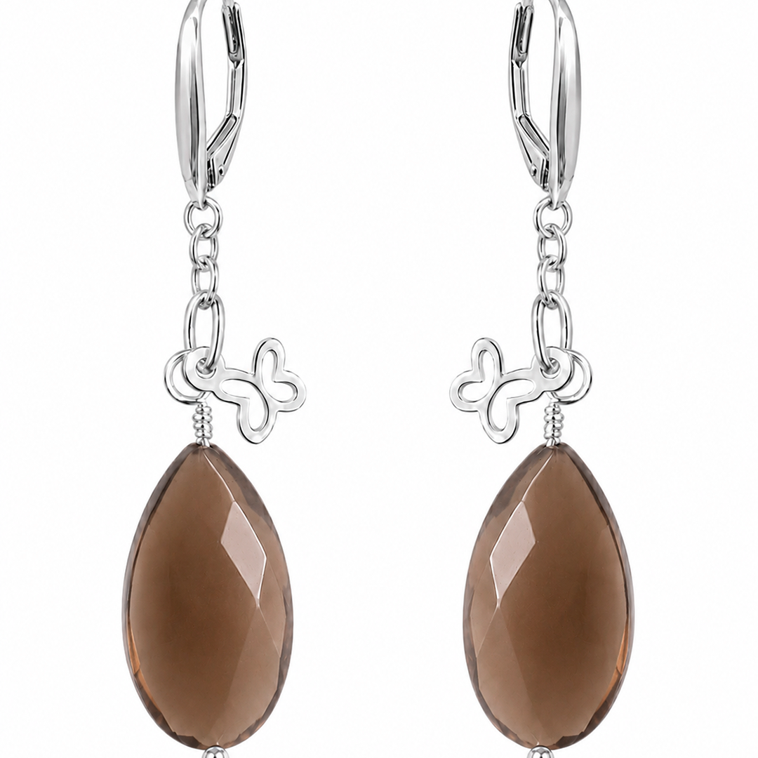 Aretes Mariposa Mini Cuarzo Ahumado