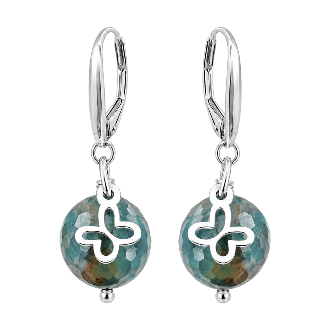 Aretes Mariposa Mini Agata Azul Plata