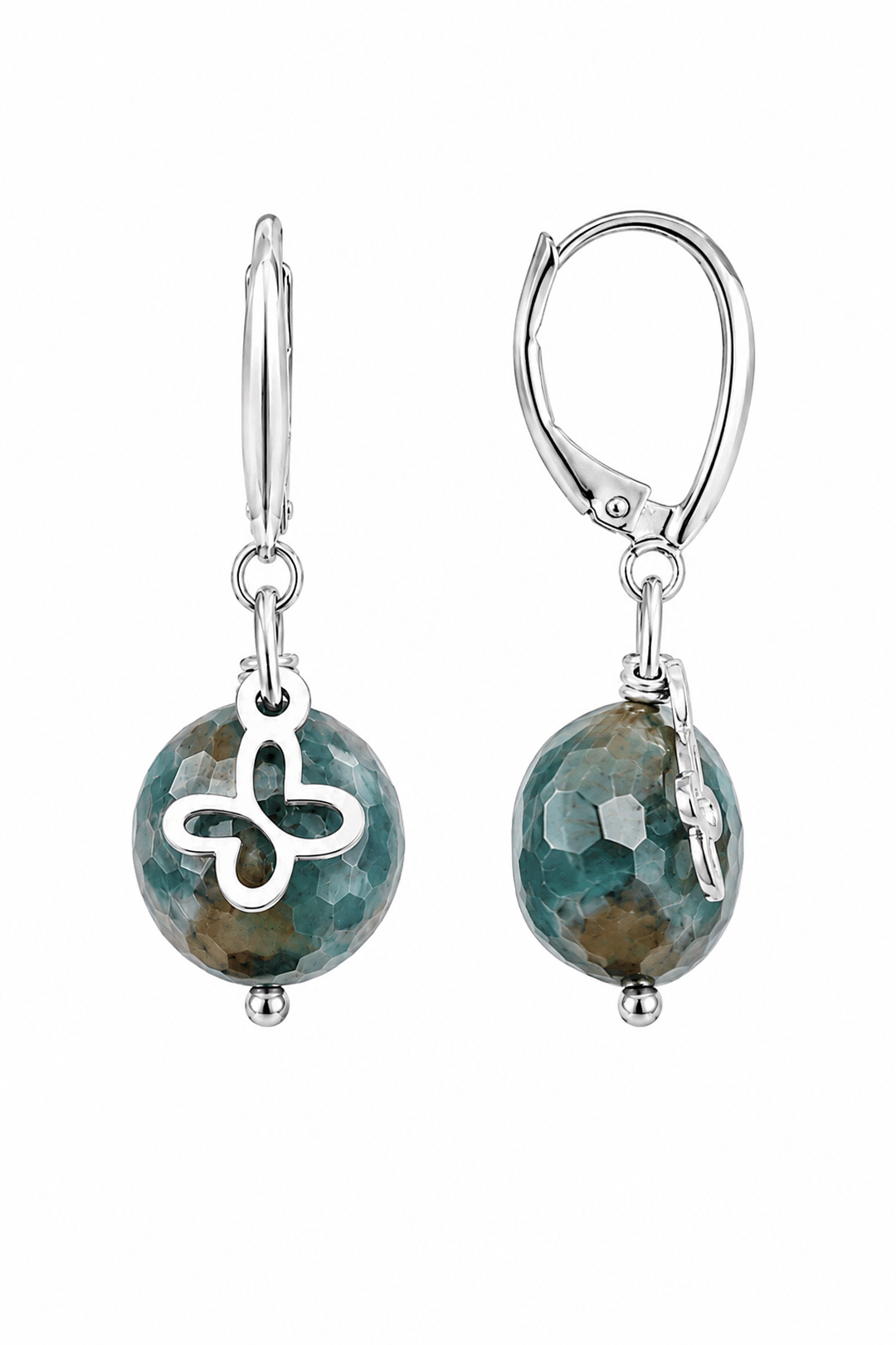 Aretes Mariposa Mini Agata Azul Plata