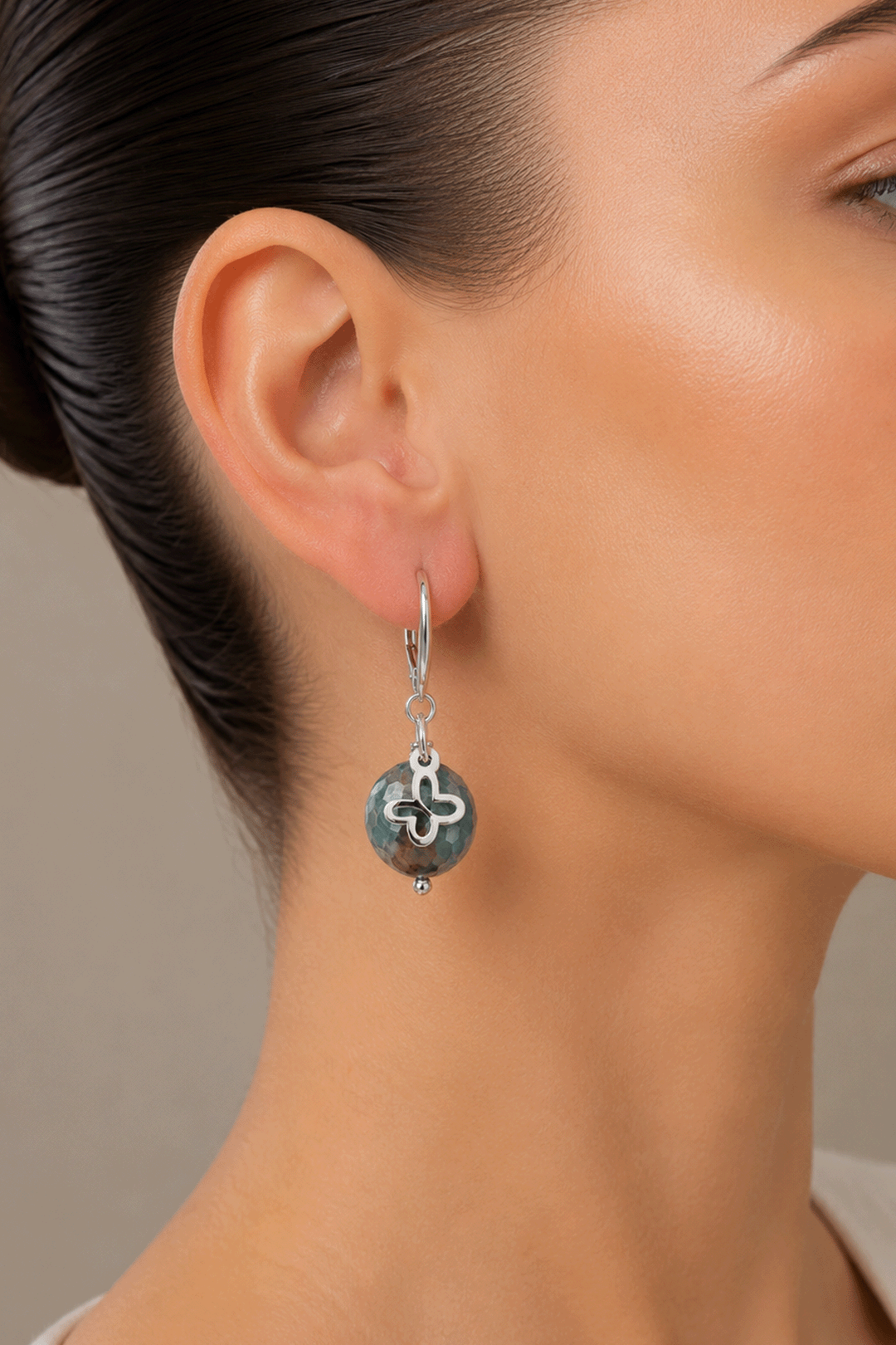 Aretes Mariposa Mini Agata Azul Plata