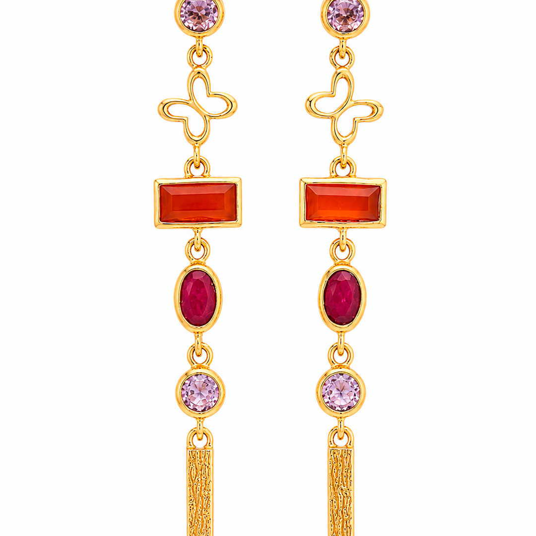 Aretes Icónica Largos Mariposa Y Piedras