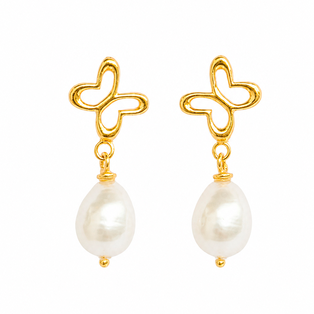 Aretes Icónica Mariposa Y Perla