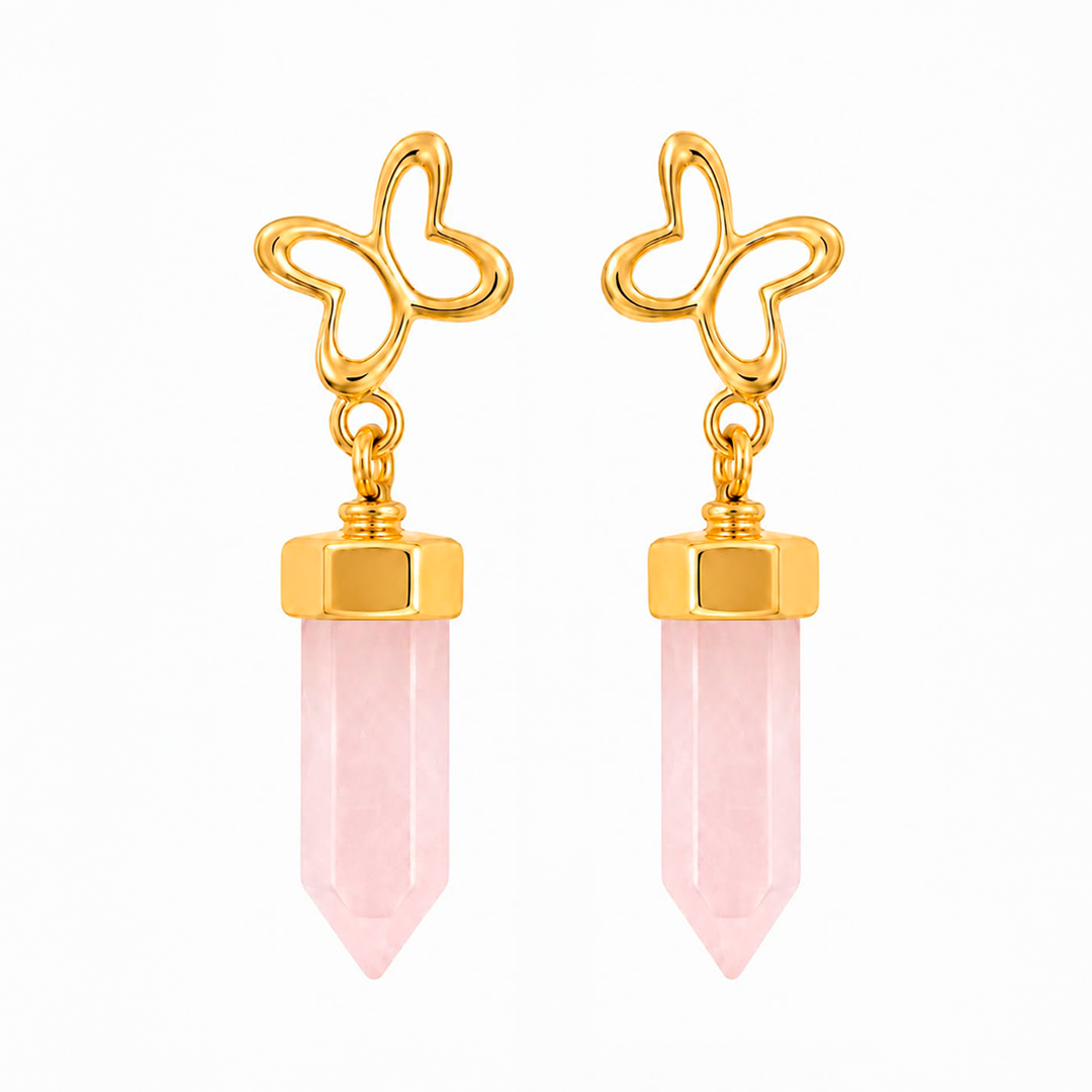Aretes Icónica Mariposa Cuarzo Rosa