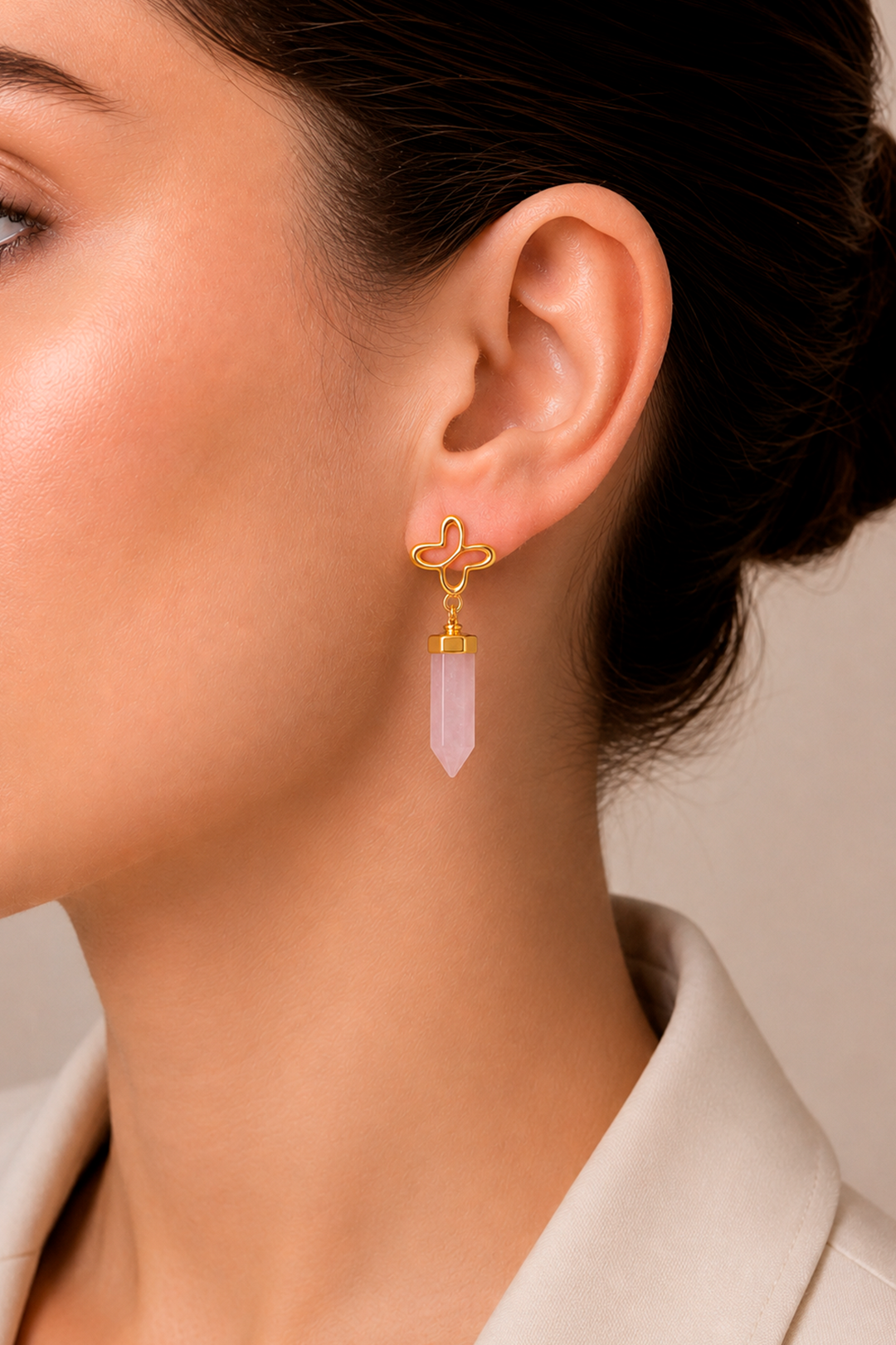Aretes Icónica Mariposa Cuarzo Rosa
