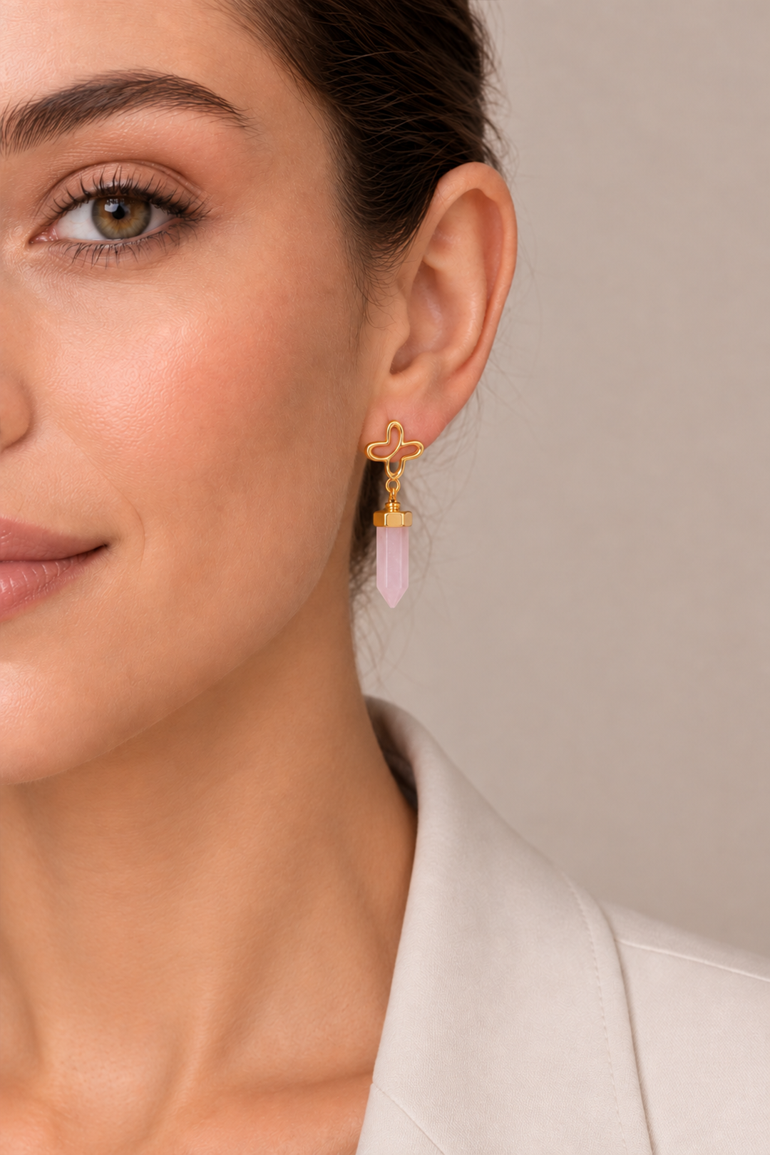 Aretes Icónica Mariposa Cuarzo Rosa