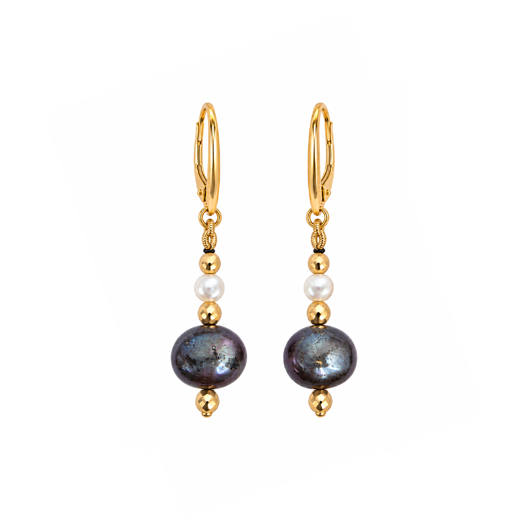 Aretes Perlas Moradas y Blancas