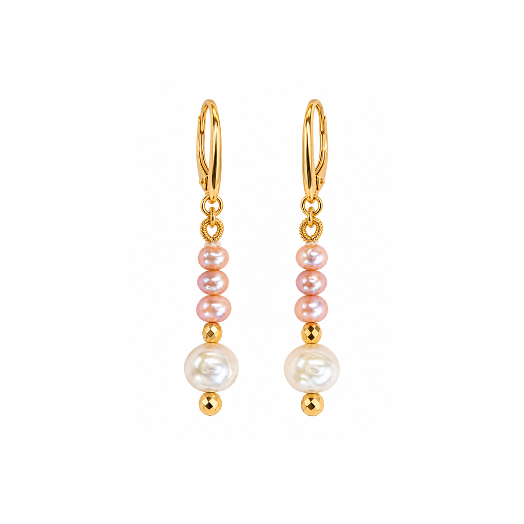 Aretes Perla Rosa y Blanca Pirita Dorada - Tanya Moss