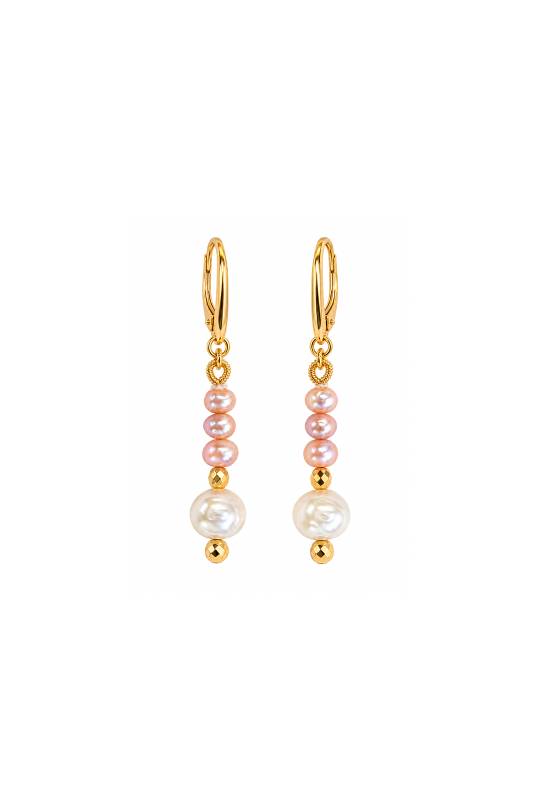 Aretes Perla Rosa y Blanca Pirita Dorada - Tanya Moss