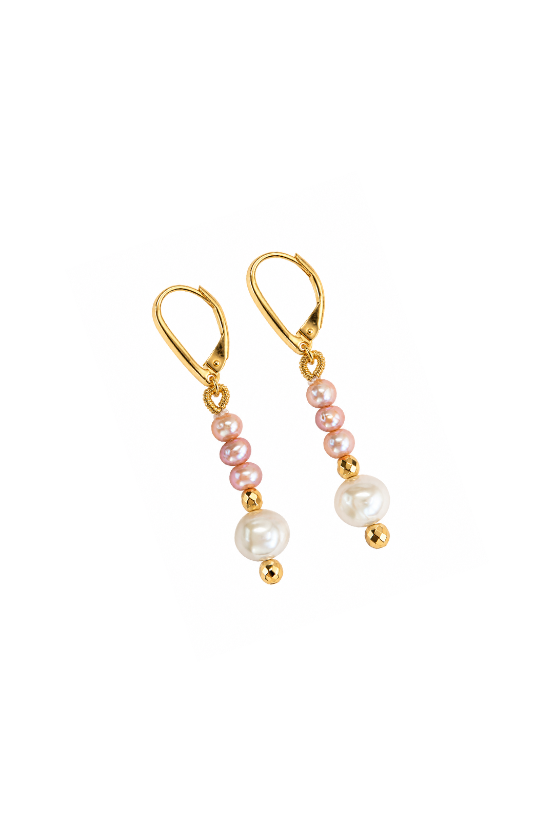 Aretes Perla Rosa y Blanca Pirita Dorada - Tanya Moss