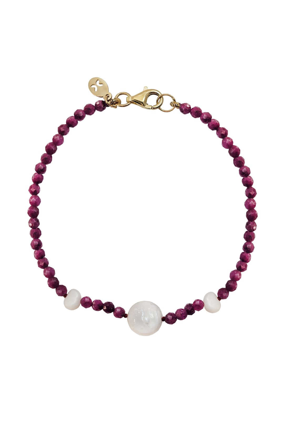Pulsera Ruby 3mm Con Perlas Oro 14k - Tanya Moss