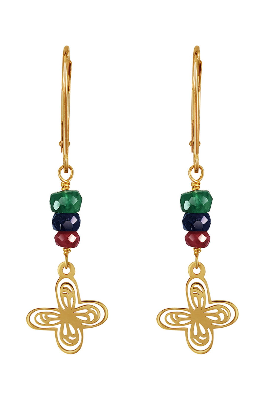 Aretes Mujer Oro 14K Oro Aurora Mariposa Piedras Esmeralda / Zafiro / Rubi
