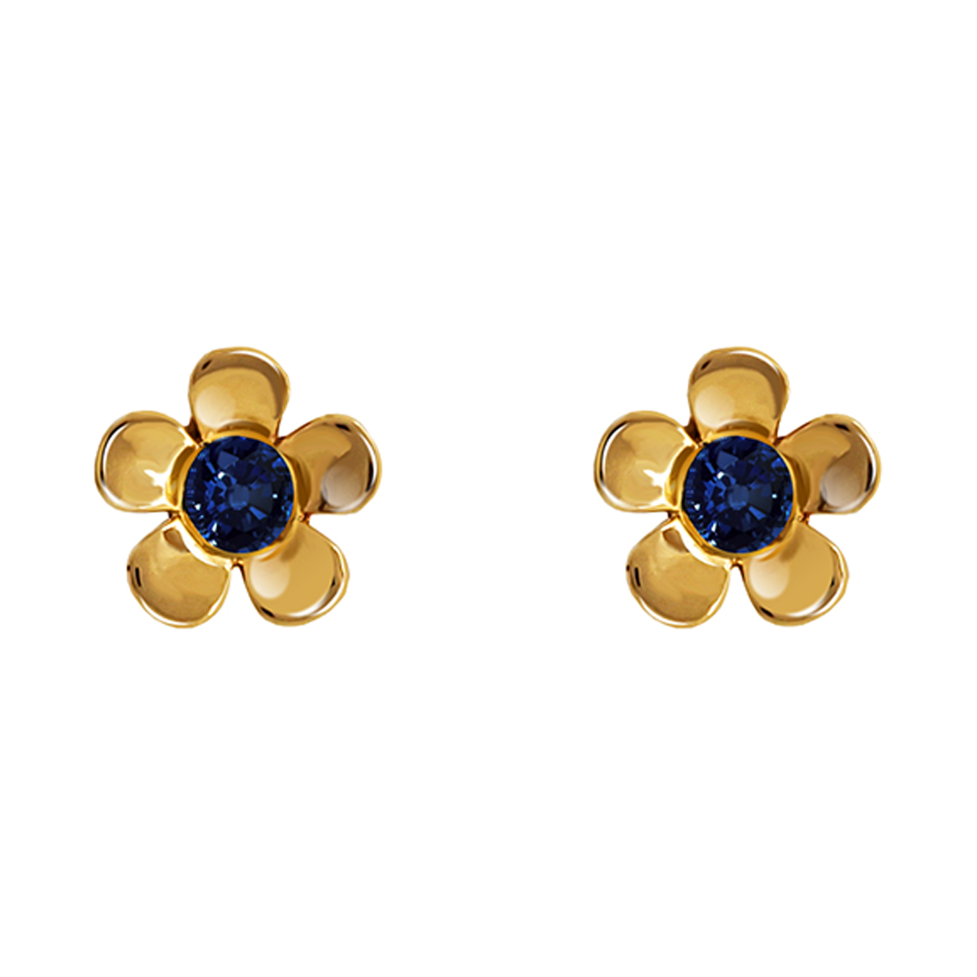 Broqueles Mujer Oro 14K Oro Flor Zafiro