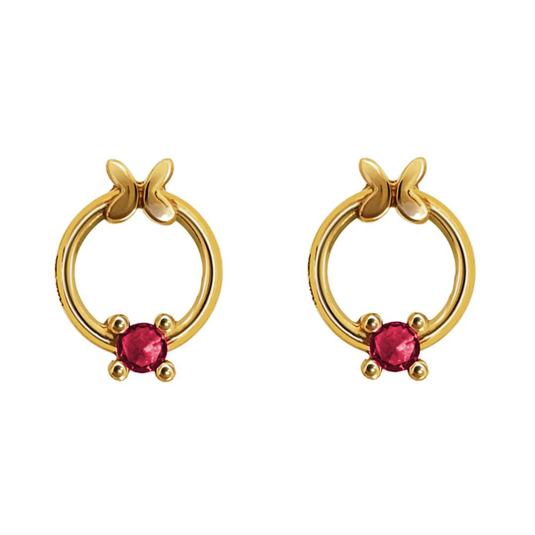 Broqueles Mujer Oro 14K Oro Mariposa Aro Rubi