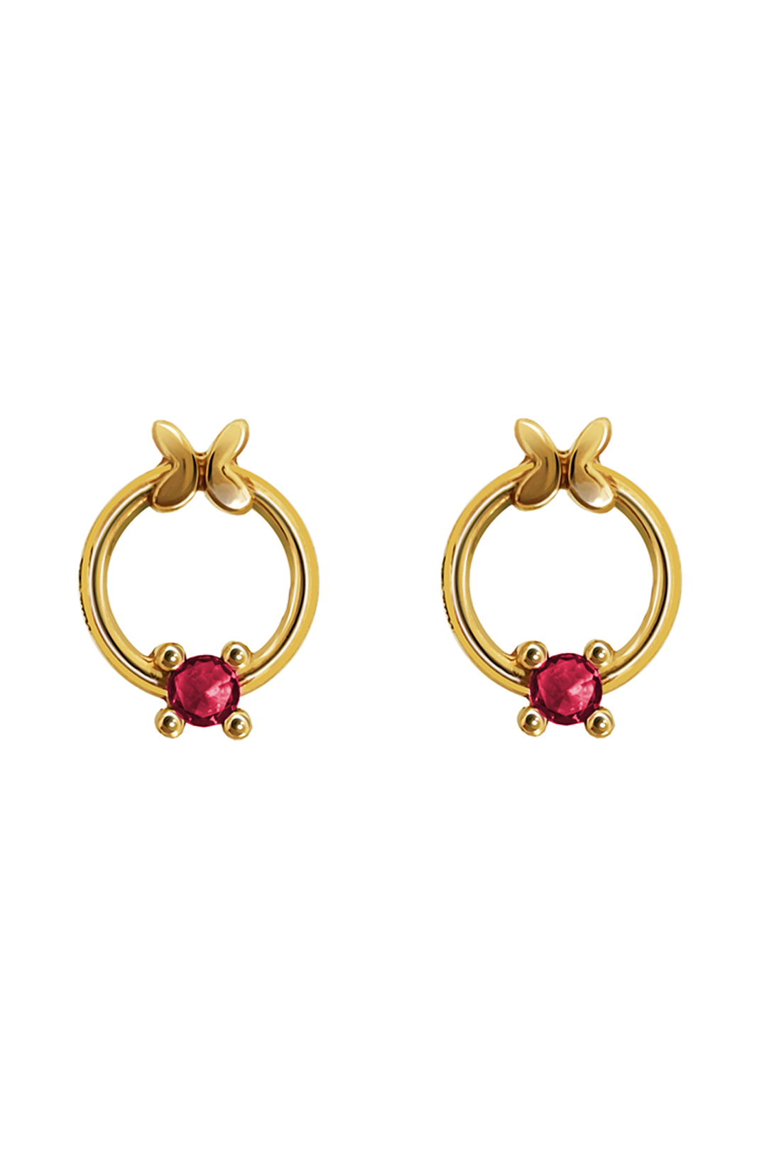 Broqueles Mujer Oro 14K Oro Mariposa Aro Rubi