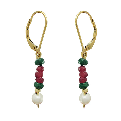 Aretes Mujer Oro 14K Oro Esmeralda Rubi Perla