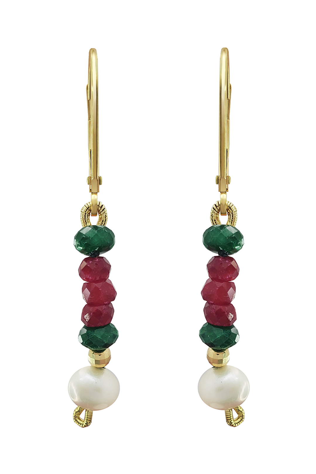 Aretes Mujer Oro 14K Oro Esmeralda Rubi Perla