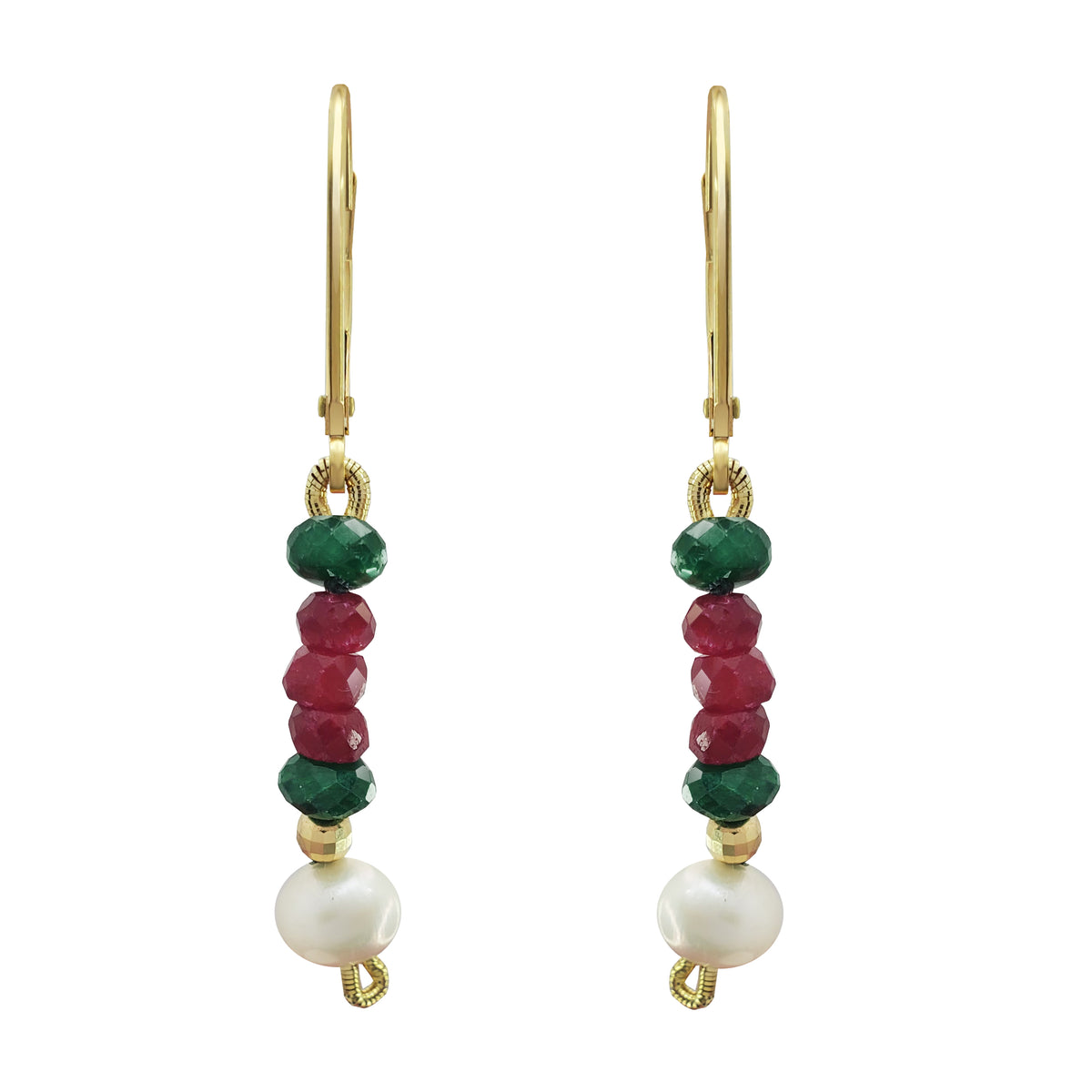 Aretes Mujer Oro 14K Oro Esmeralda Rubi Perla