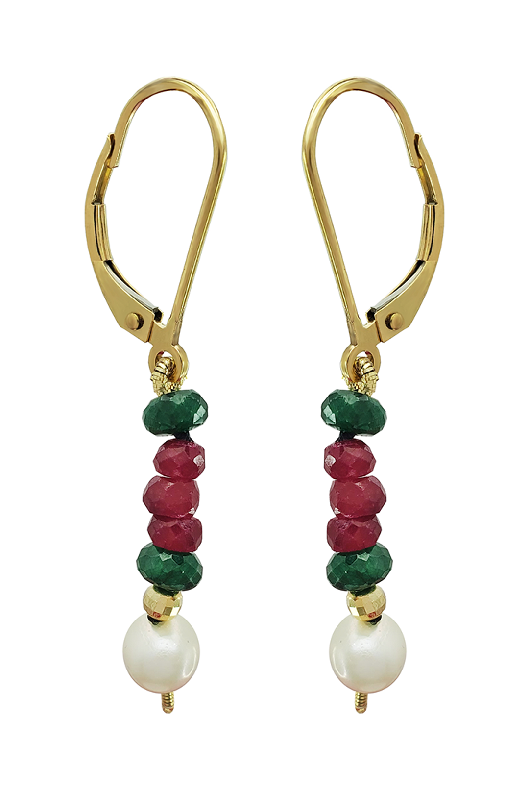 Aretes Mujer Oro 14K Oro Esmeralda Rubi Perla