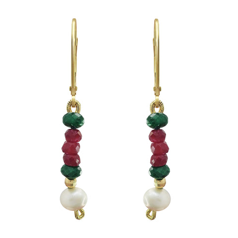 Aretes Mujer Oro 14K Oro Esmeralda Rubi Perla