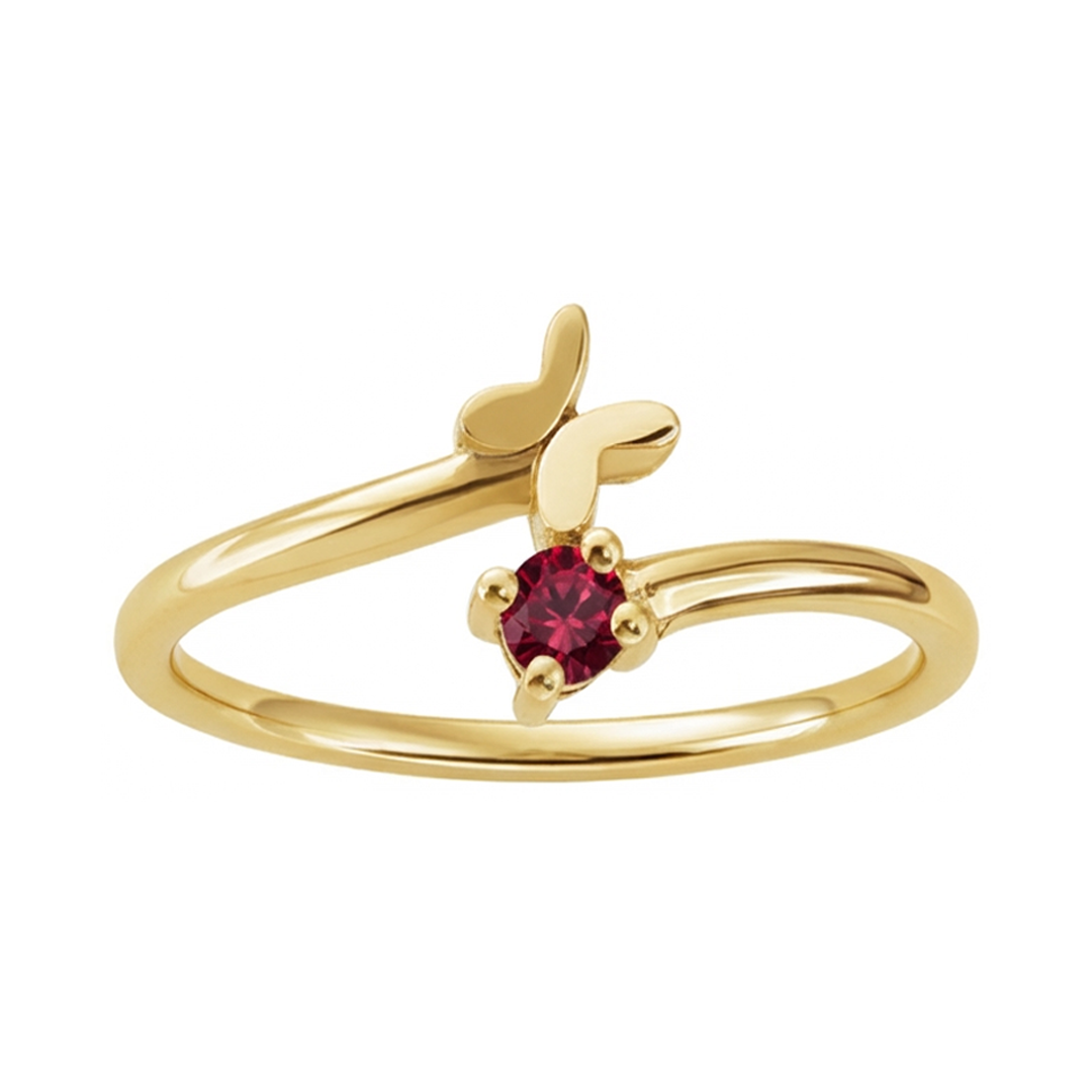 Anillo Oro 14K Oro Cruzado Mariposa Rubi