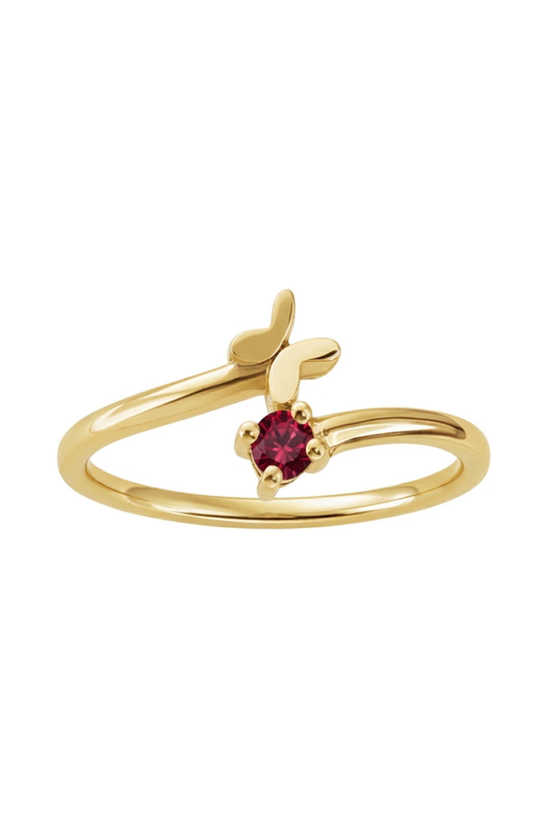 Anillo Oro 14K Oro Cruzado Mariposa Rubi