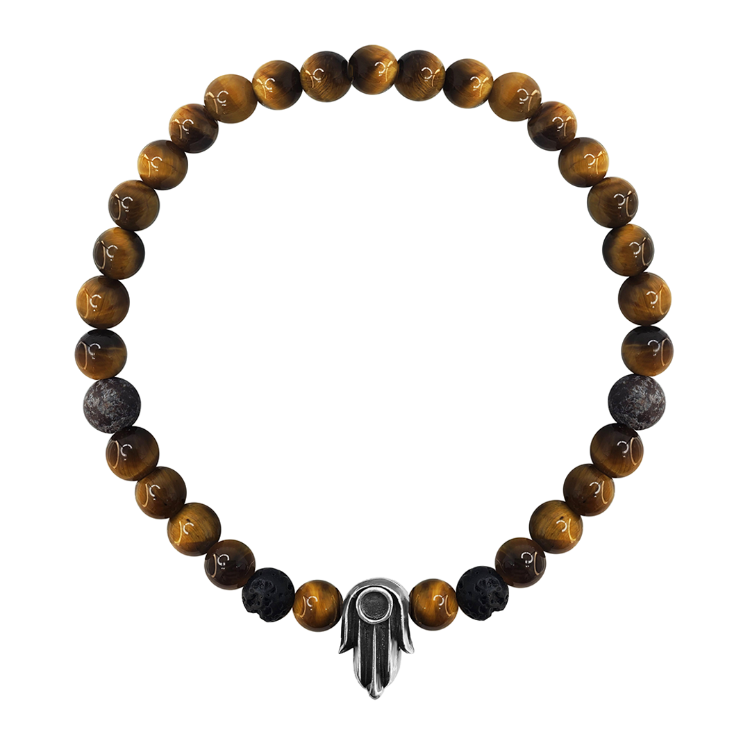 Pulsera Moss Mano de Fátima Con Ojo de Tigre