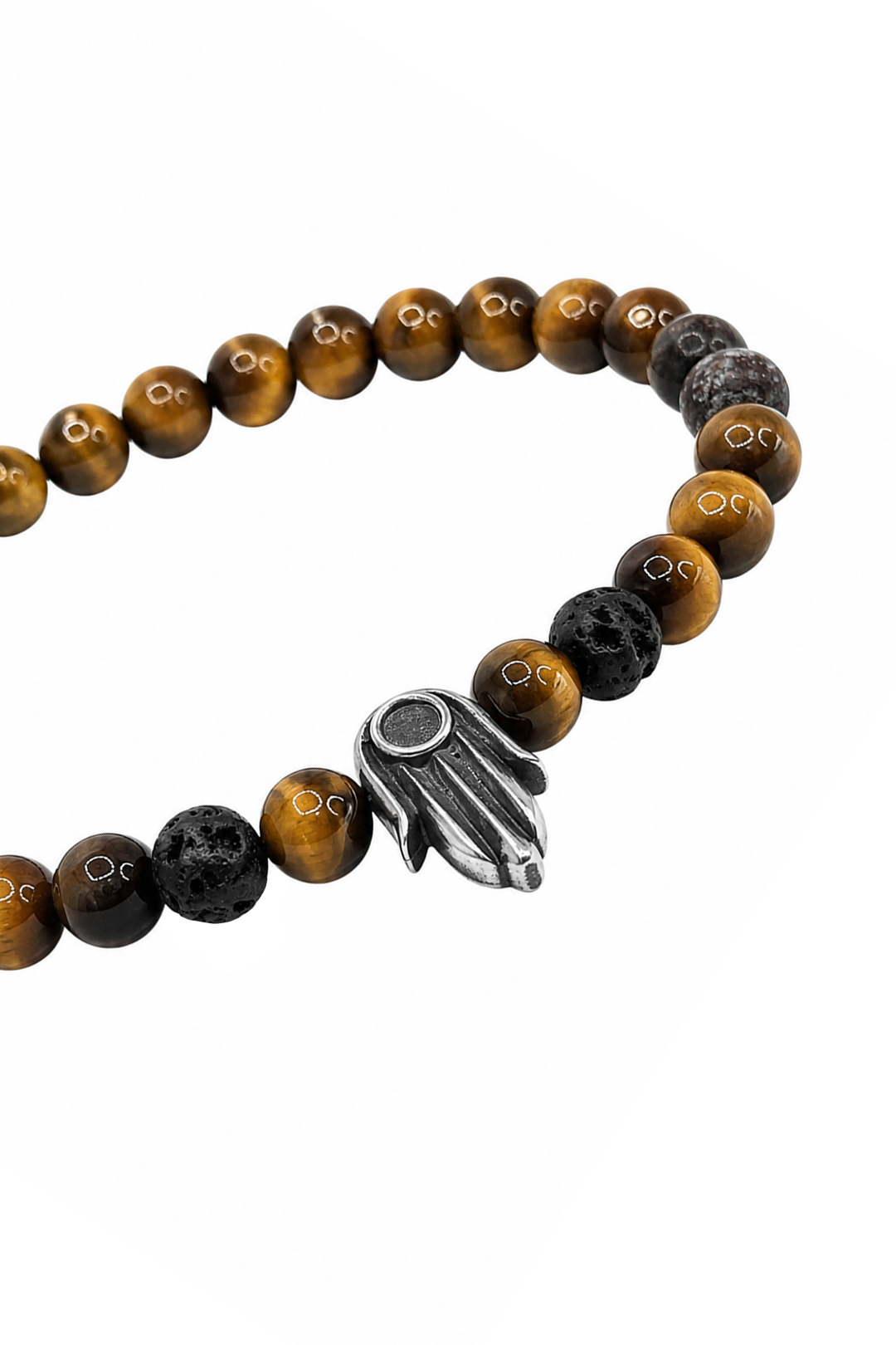 Pulsera Moss Mano de Fátima Con Ojo de Tigre
