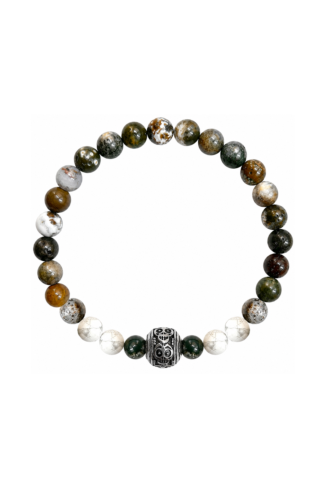 Pulsera Moss Bolita Calavera Ocean Jasper