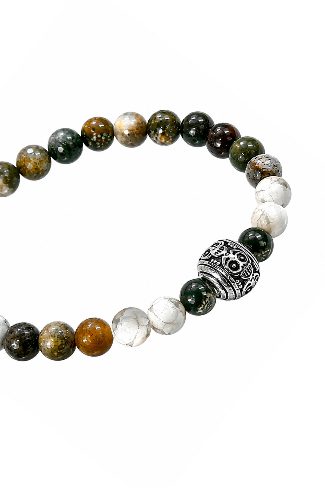 Pulsera Moss Bolita Calavera Ocean Jasper