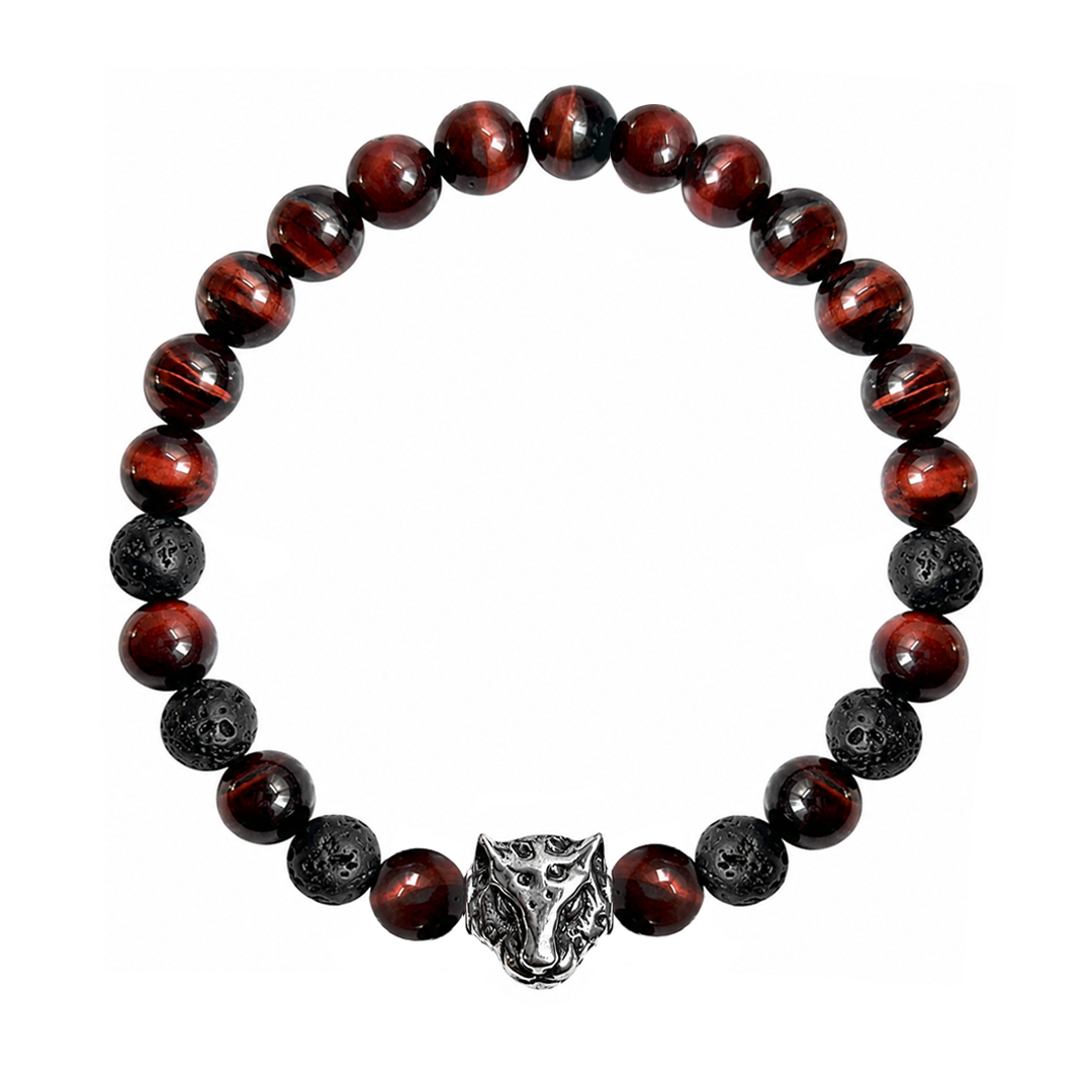 Pulsera Moss Jaguar con Ojo de Tigre Rojo