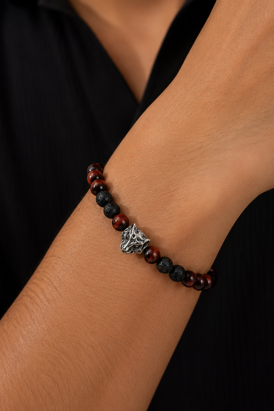 Pulsera Moss Jaguar con Ojo de Tigre Rojo