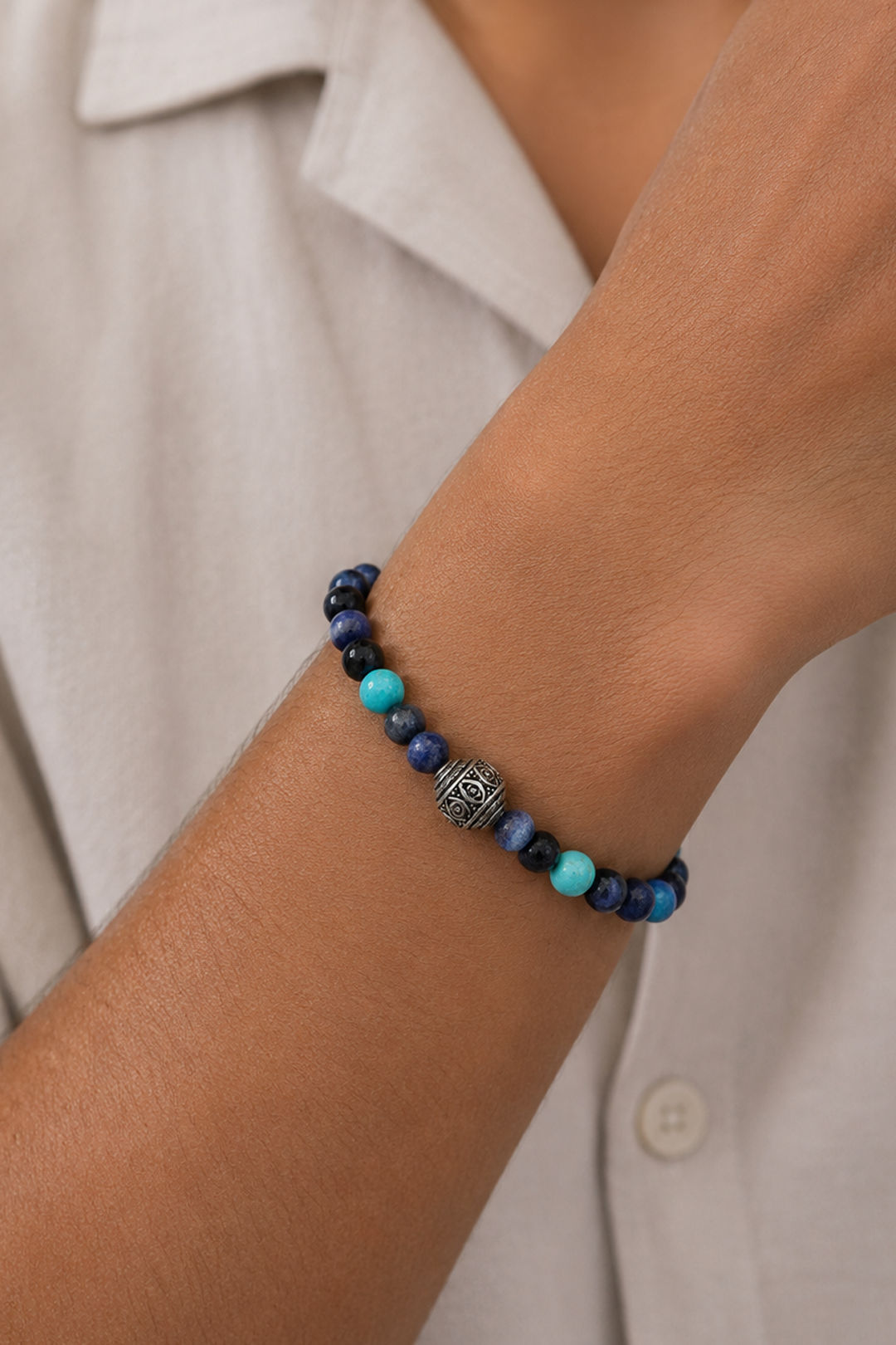 Pulsera Moss Bolita de Ojos Sodalita Facetada