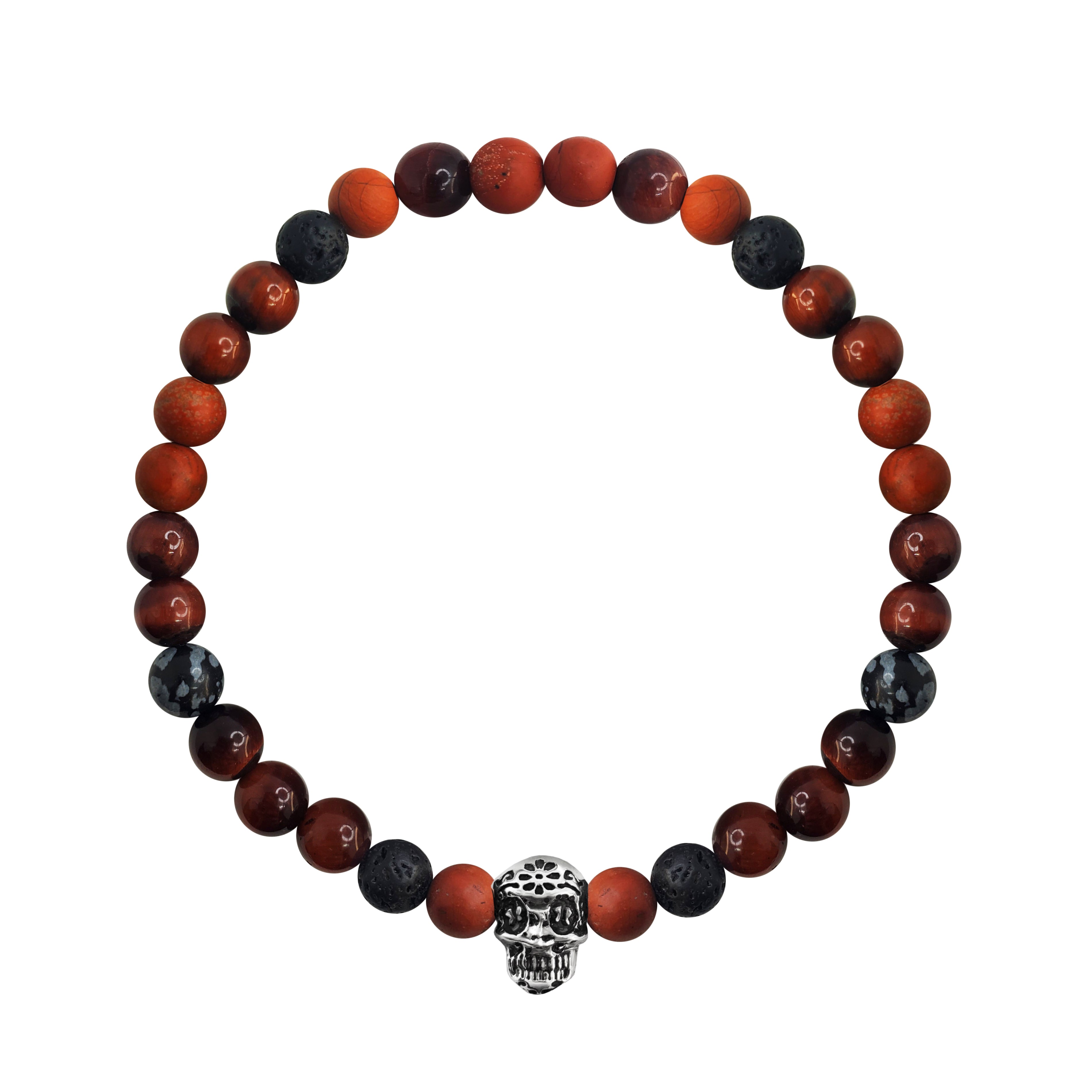 Pulsera Calavera Ojo De Tigre Y Agata Roja - Tanya Moss