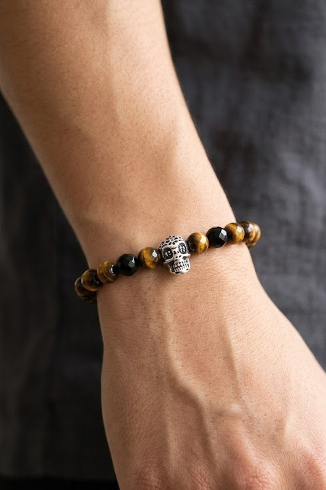 Pulsera Moss Calavera Ojo de Tigre y Ágata