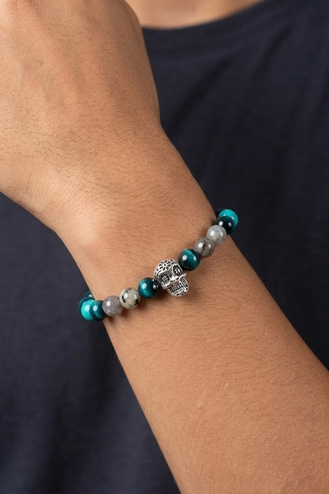 Pulsera Moss Calavera Ágata Azul y Sodalita