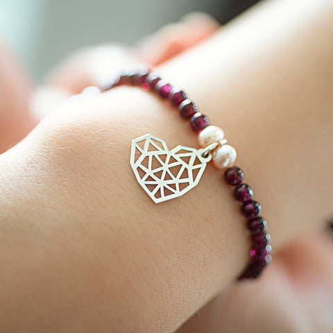 Pulsera Mujer Plata 925 Origami Corazón Granate Anamora por Tanya Moss