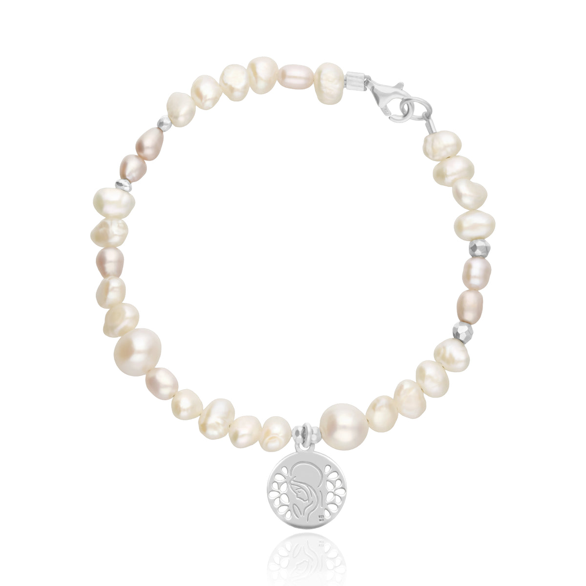 Pulsera Mujer Plata 925 Religioso Virgen Perlas Anamora por Tanya Moss