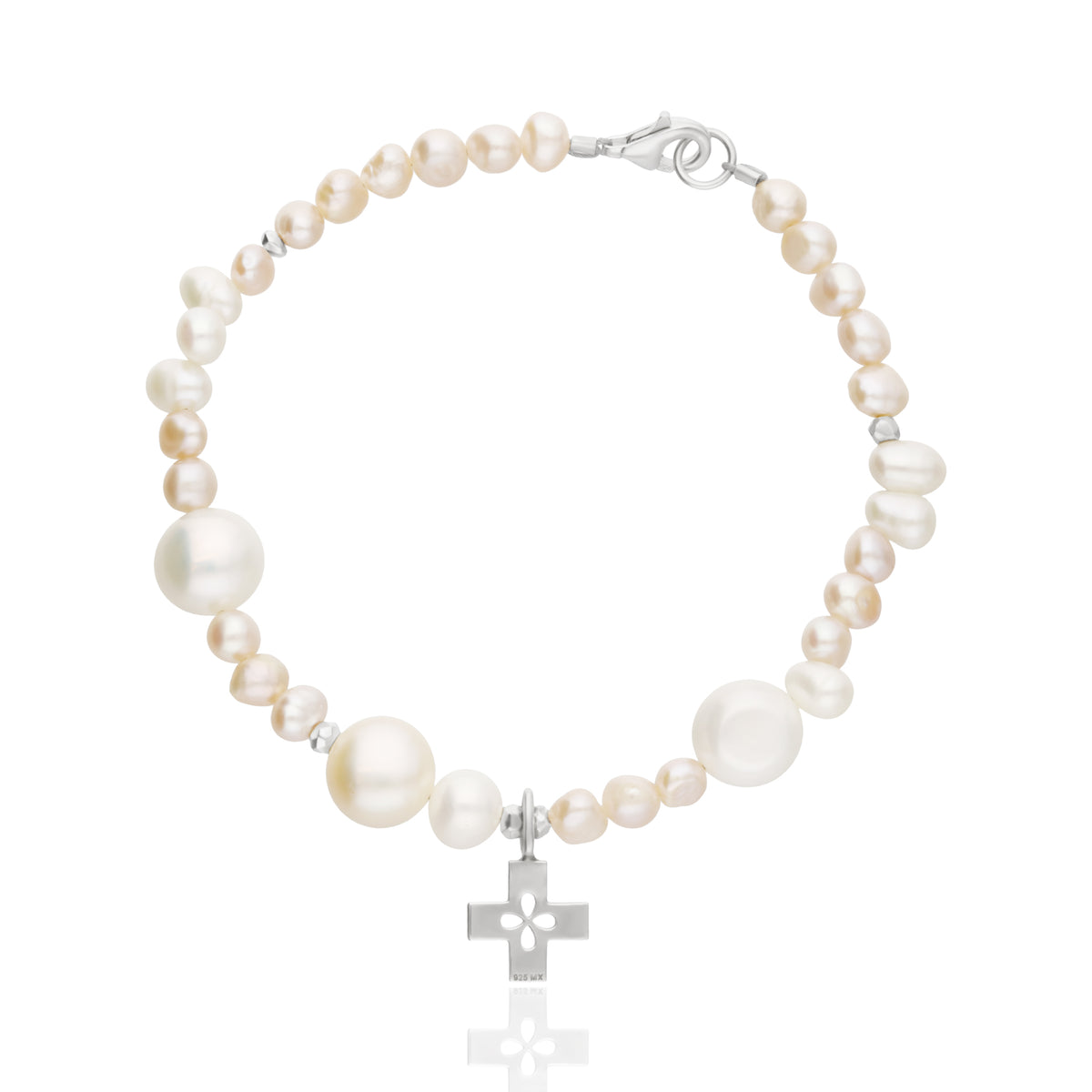 Pulsera Mujer Plata 925 Religioso Cruz Perlas Anamora por Tanya Moss