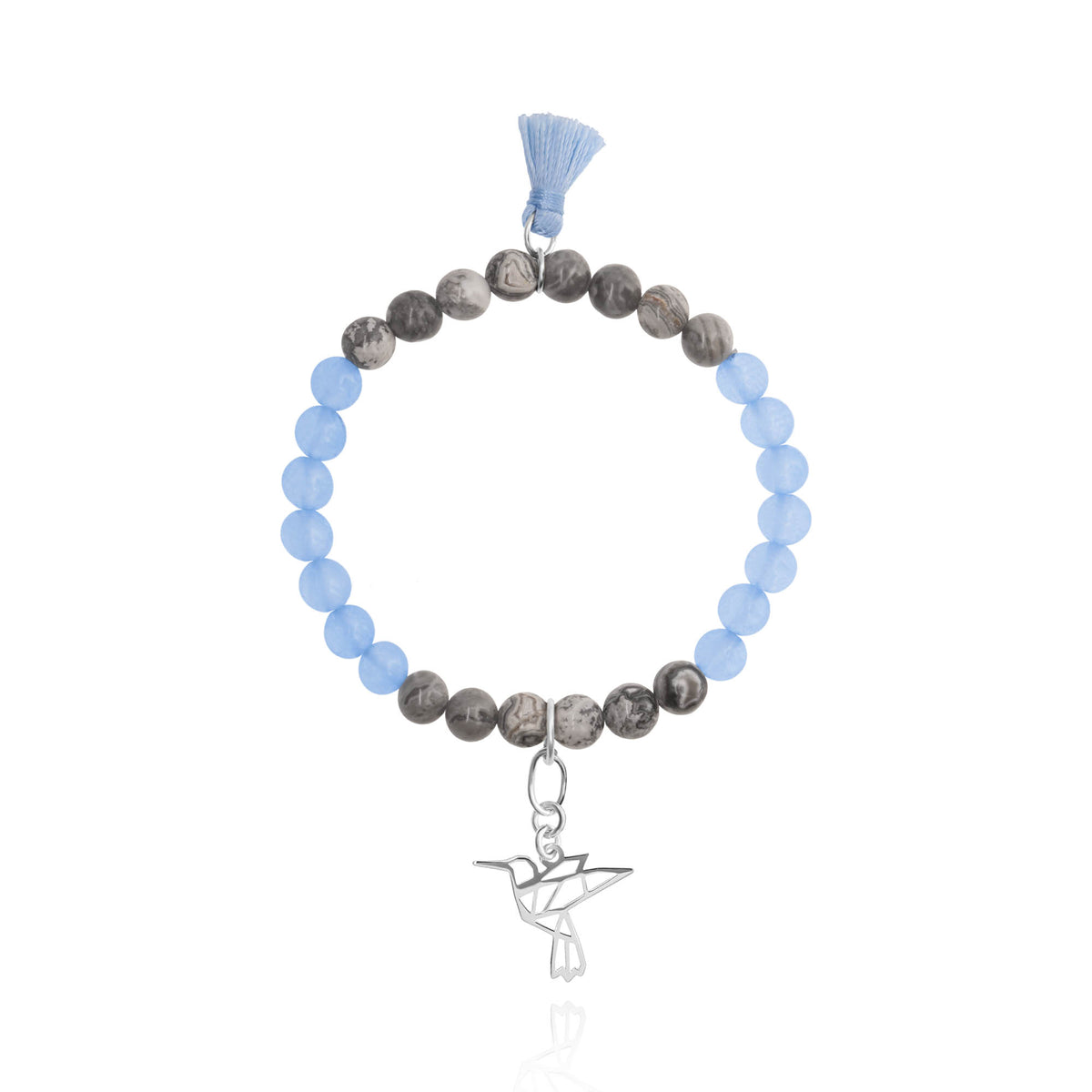 Pulsera Japamala Blue Jade Colibri Origami