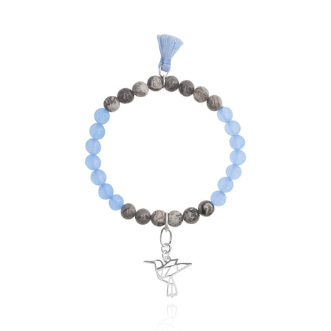 Pulsera Japamala Blue Jade Colibri Origami