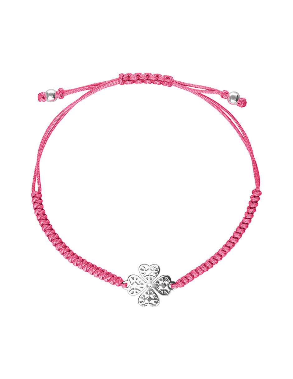 Pulsera Mujer Plata 925 Amuletos Trebol Rosa Tejida Anamora por Tanya Moss
