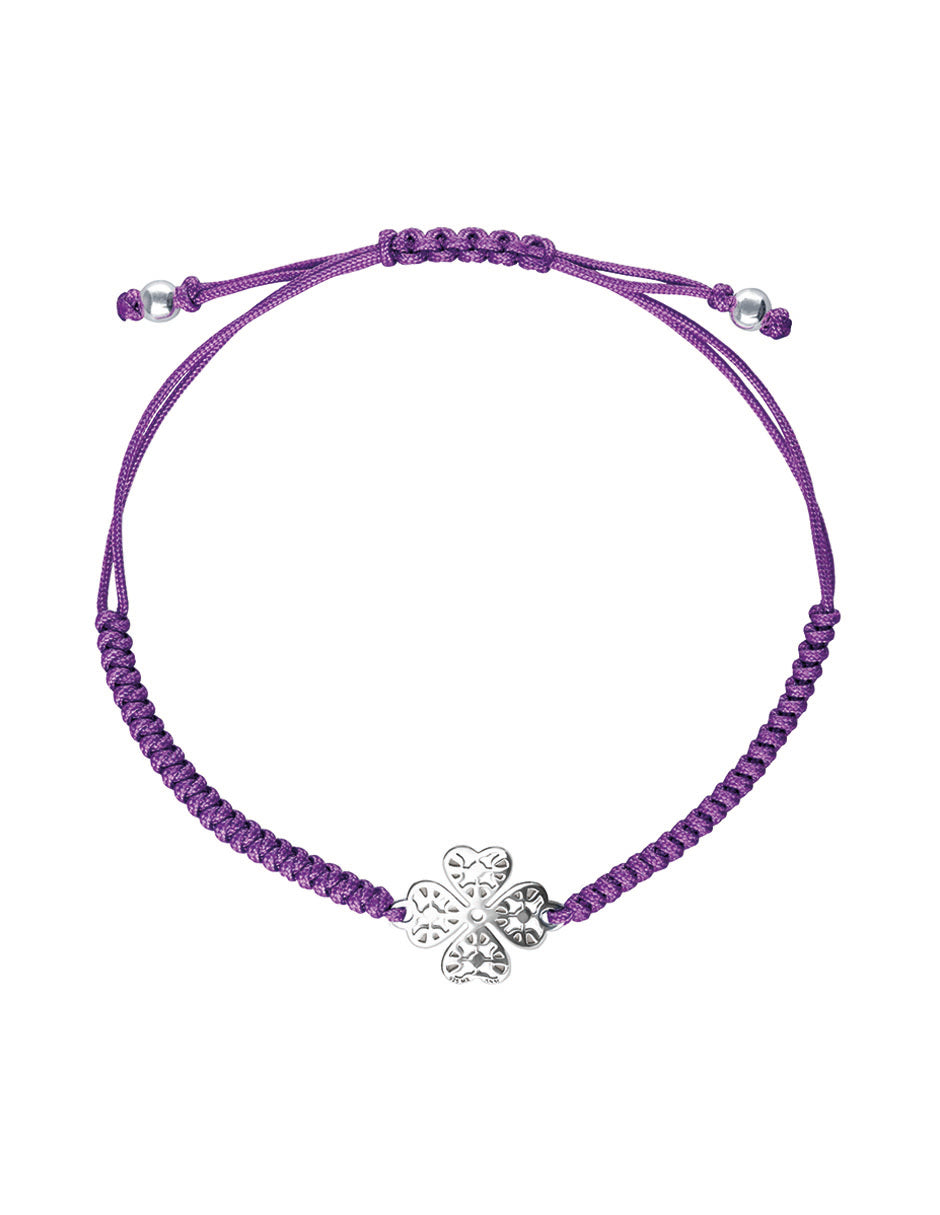 Pulsera Mujer Plata 925 Amuletos Trebol Lila Tejida Anamora por Tanya Moss
