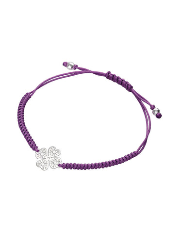 Pulsera Mujer Plata 925 Amuletos Trebol Lila Tejida Anamora por Tanya Moss