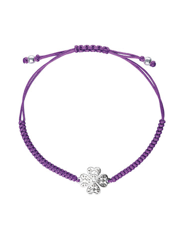 Pulsera Mujer Plata 925 Amuletos Trebol Lila Tejida Anamora por Tanya Moss