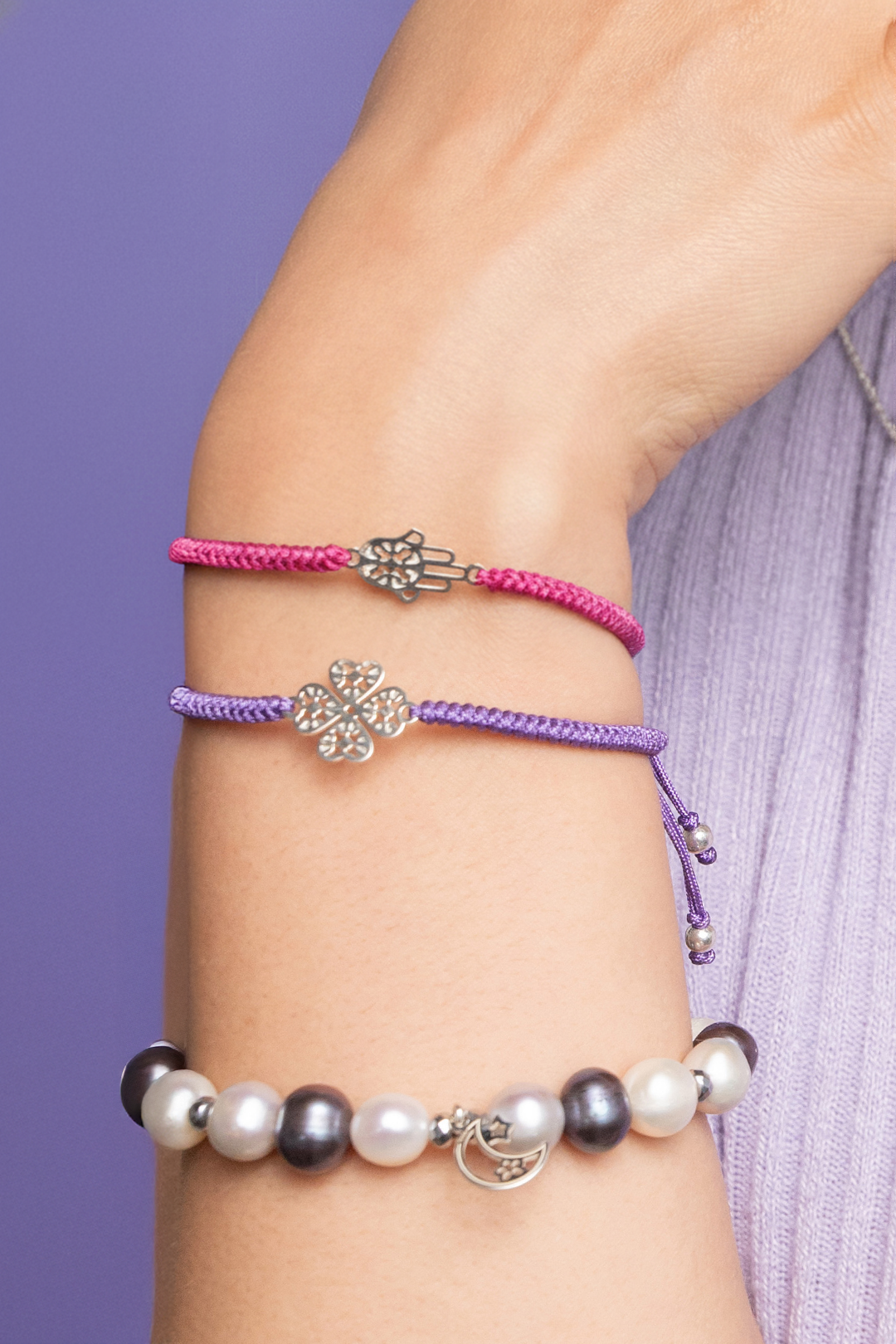 Pulsera Mujer Plata 925 Amuletos Mano Tejida Rosa Anamora por Tanya Moss