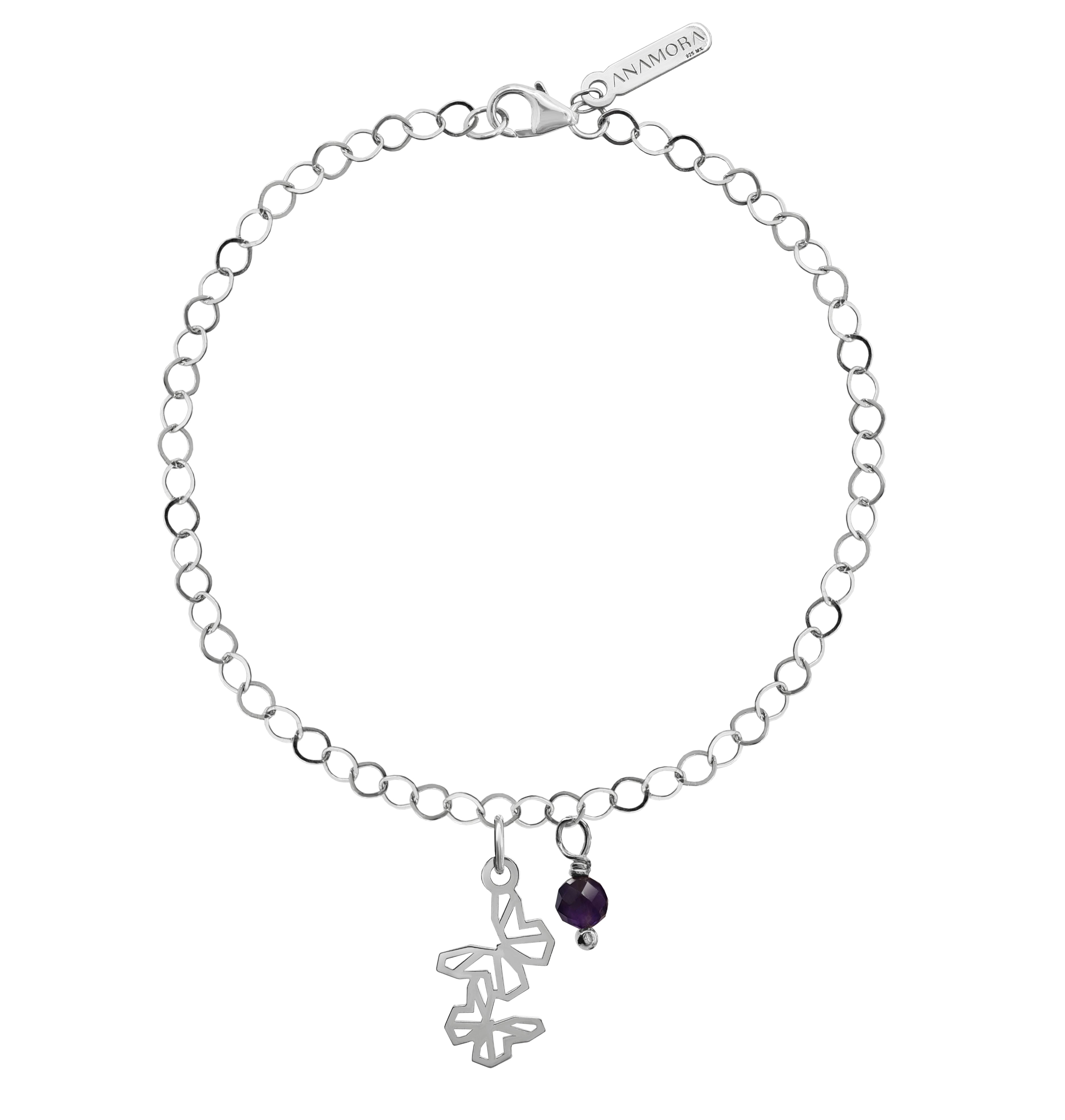 Pulsera Mujer Plata 925 Origami Mariposas Amatista Anamora Por Tanya Moss - Tanya Moss