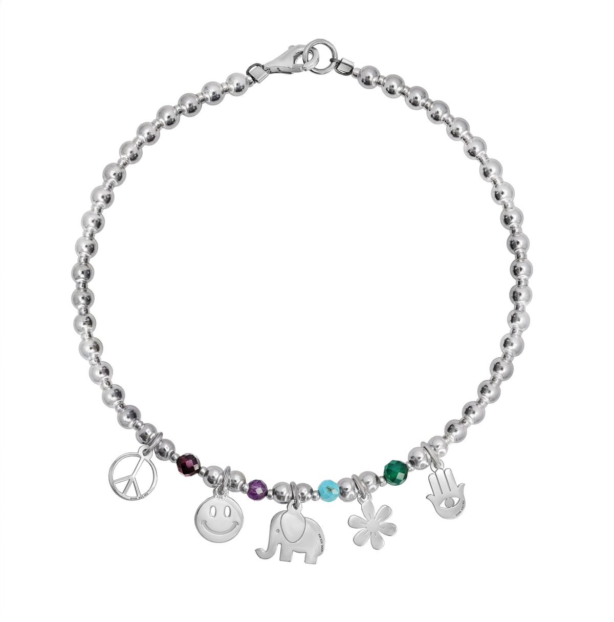 Pulsera Hippie Bolitas 5 Charms Con Piedras