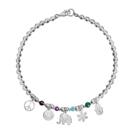 Pulsera Hippie Bolitas 5 Charms Con Piedras