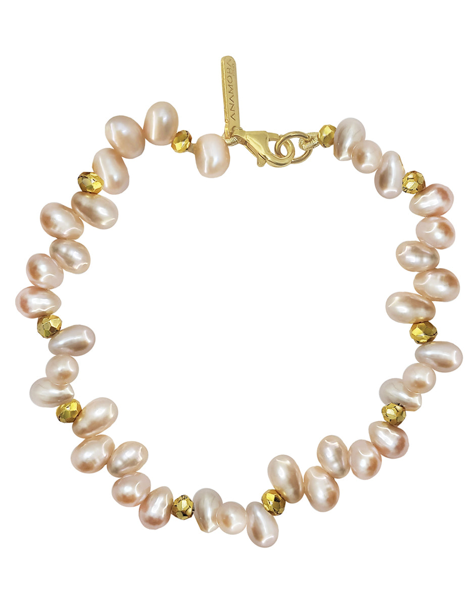 Pulsera Plata 925 Marina Perla Rosa Despeinada con Piritadora Anamora